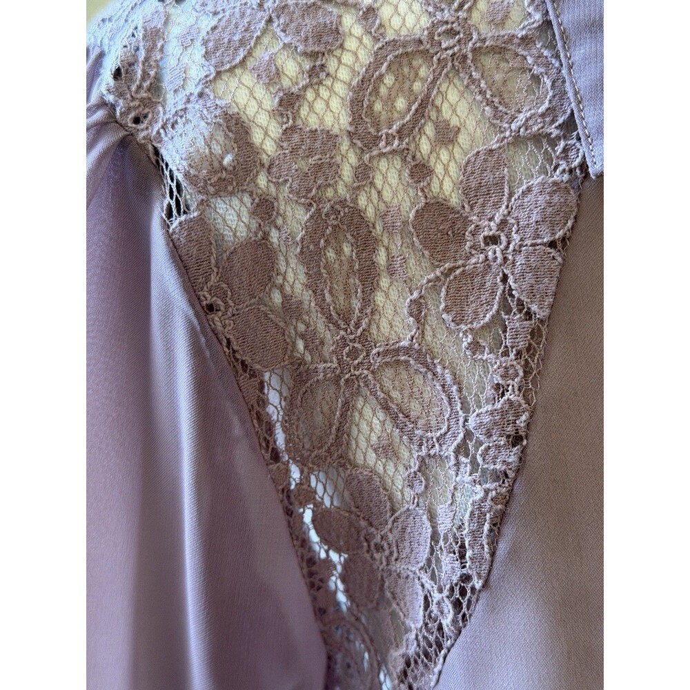 Studio Y Lavender Sheer Blouse Large Lace Open Back Button Down Romantic Boho - Picture 4 of 6